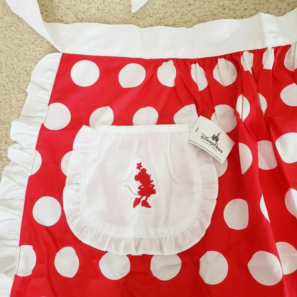 Disney Parks Minnie Mouse Apron Red White Polk A Dot Tie Back Authentic Retro